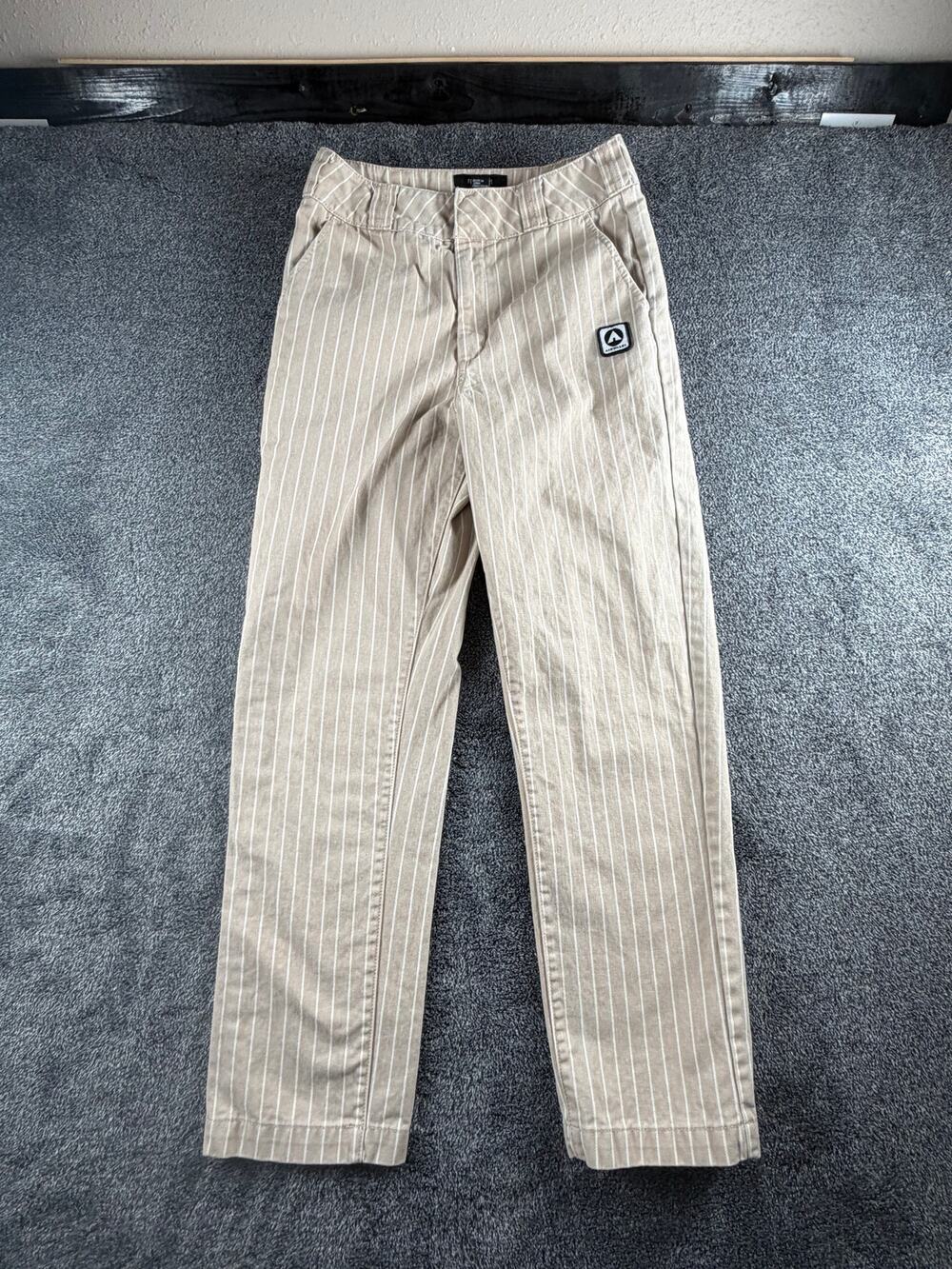 Airwalk Forever 21 Pants Womens Size S Beige Pinstriped Mid Rise Straight Skater